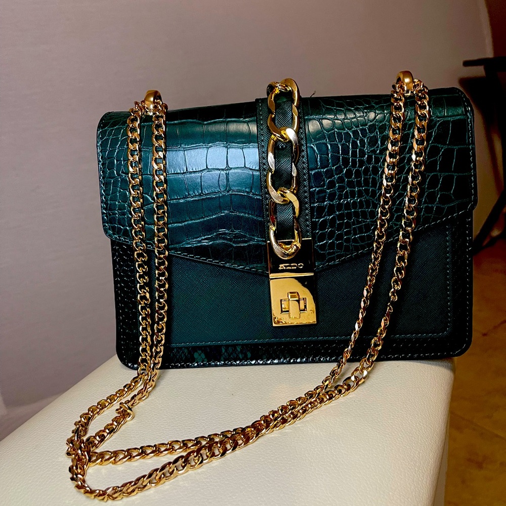 "ALDO" Designer Forest Green Satchel with Gold Trim